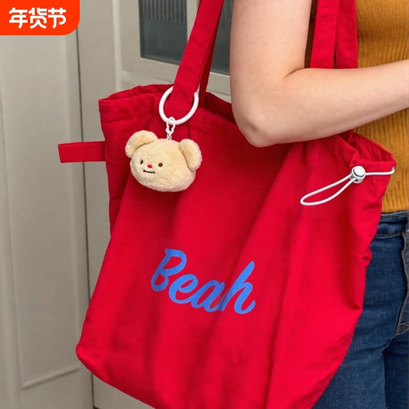 旅游轻便红色单肩包包女ins风学生党通勤托特包大容量帆布袋手提