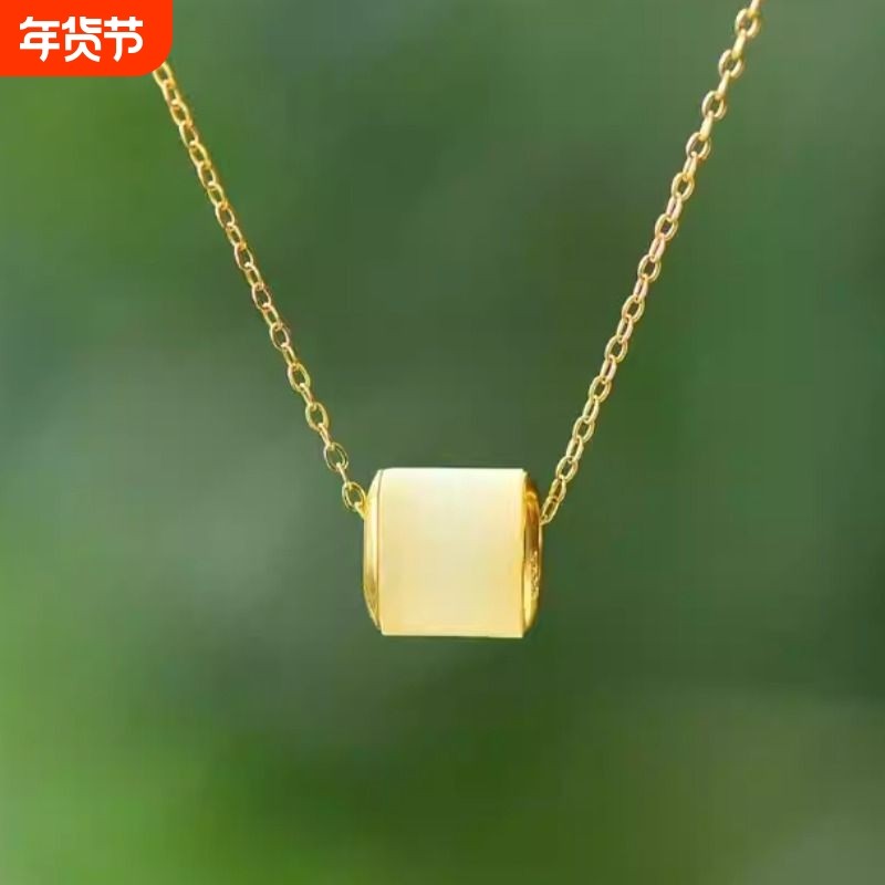 正品和田白玉路路通吊坠925银镶玉坠时尚精致气质转运珠锁骨项链
