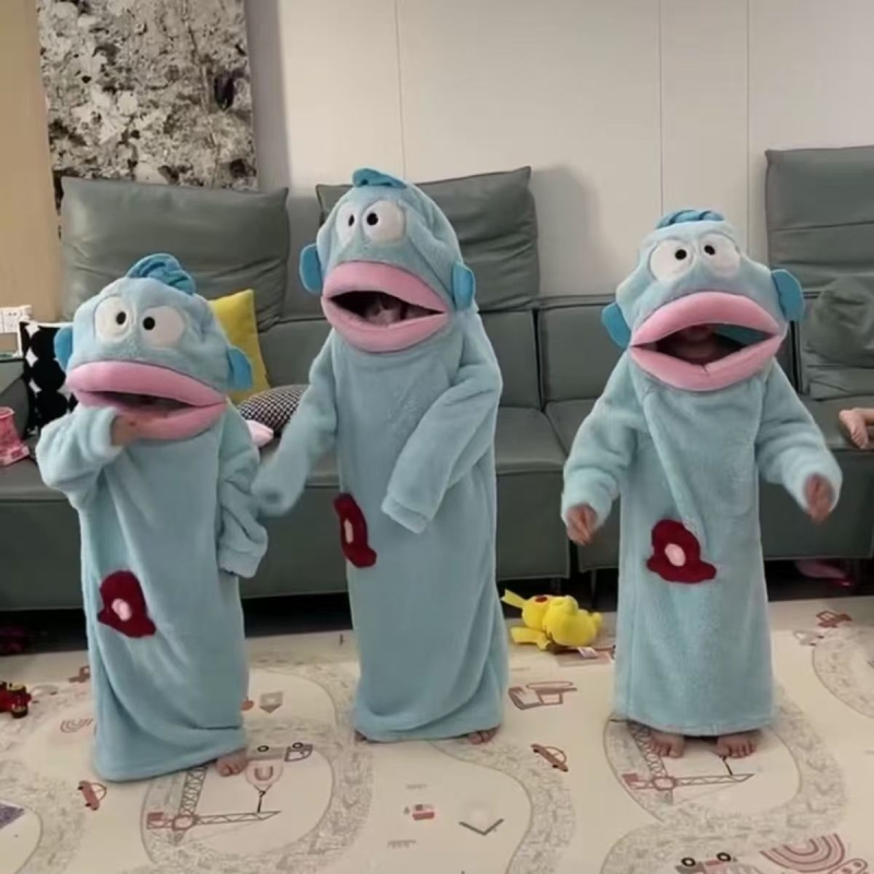 白色丑鱼儿童连体睡衣秋冬季