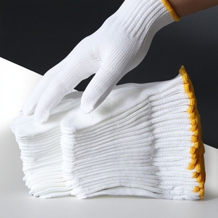 棉线手套加厚耐磨透气吸汗白色尼龙手套男女工作干活防护劳保手套