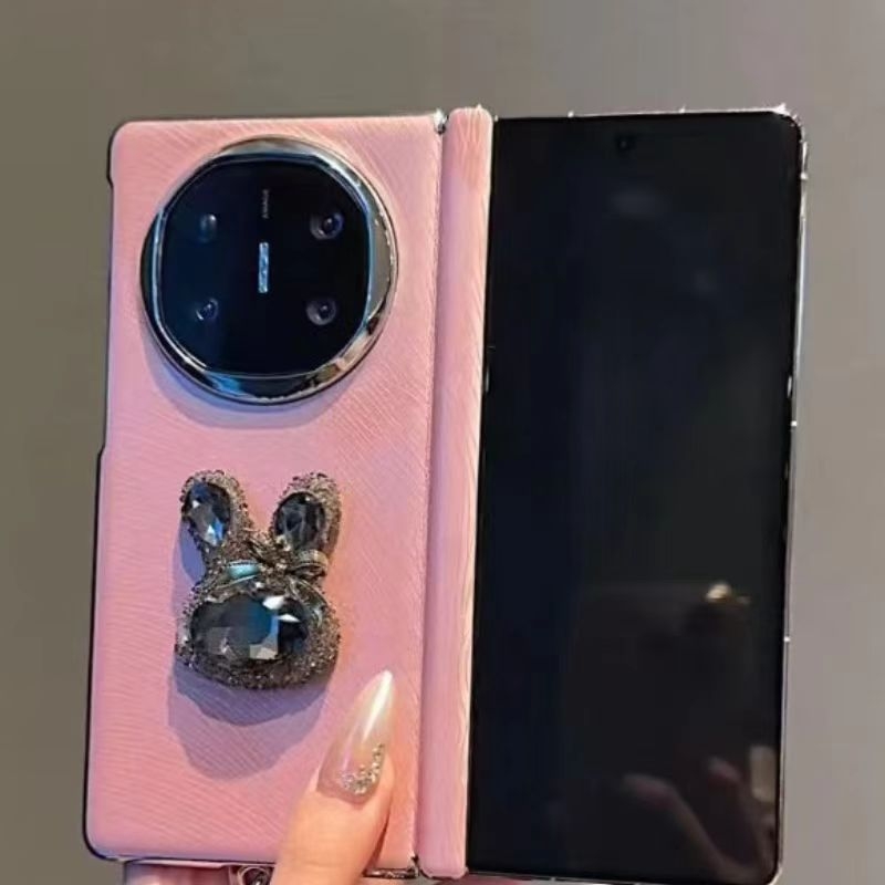 适用于华为Mate X5茱萸粉孔雀纹丝绒立体水钻兔兔手机壳Mate X5典藏版高级轻奢防摔保护套