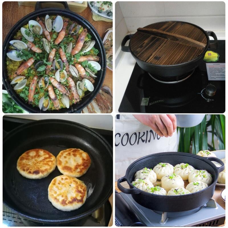 铸铁平底锅煎锅不粘无涂层烙饼锅水煎包加厚手工生铁锅电磁炉通用