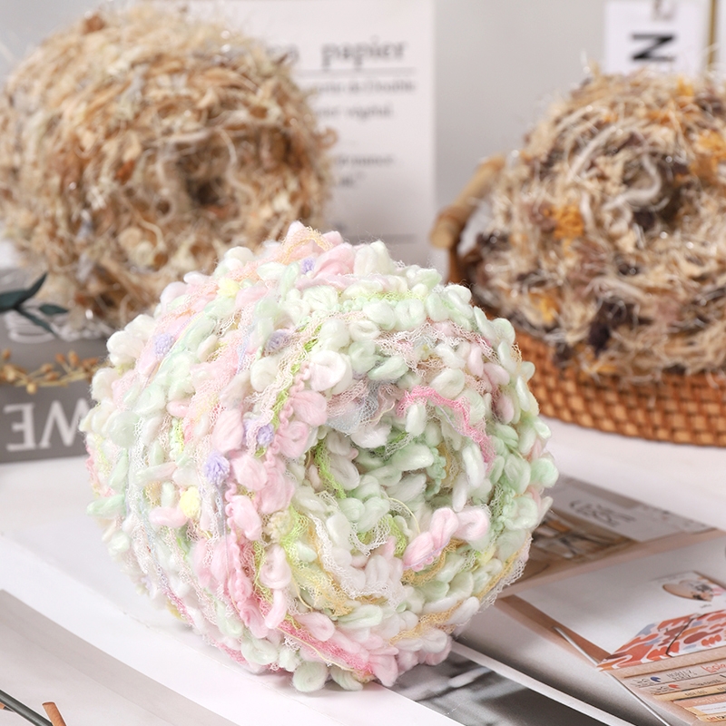 手混线特色花式纱手工diy渐变毛线球球线钩针大圈圈纱段染粗毛线