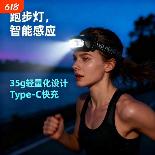 跑步灯夜跑头灯强光长续航感应