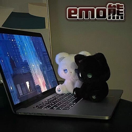 emo熊呆呆坐姿公仔玩偶毛绒玩具欧貂毛小猫咪布娃娃女孩生日礼物