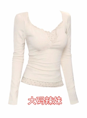 长袖上衣女春秋美式纯欲辣妹新款碎花假两件修身显瘦套头T恤大码