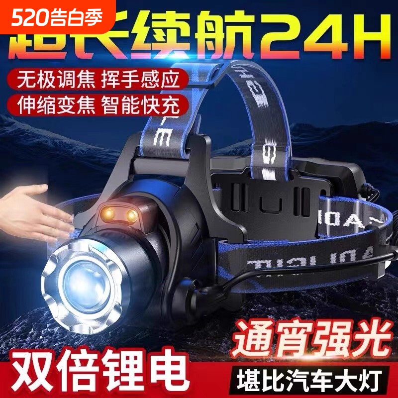 公牛头灯头戴式强光适用LED感应超亮手电筒可充电矿灯夜钓鱼远射