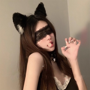 猫耳朵发箍氛围感眼罩面纱禁欲系头饰蕾丝边兔耳朵COS发饰遮光