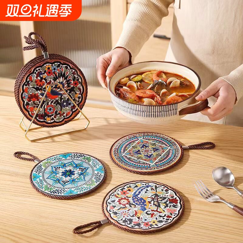 复古隔热垫耐高温砂锅防烫垫珐琅锅垫子陶瓷新中式餐桌餐盘垫桌面