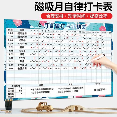 学习自律打卡计划表月记录表墙贴