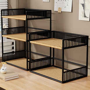 桌面书本置物架客厅台面收纳架书桌文件储物神器落地双层铁艺三层