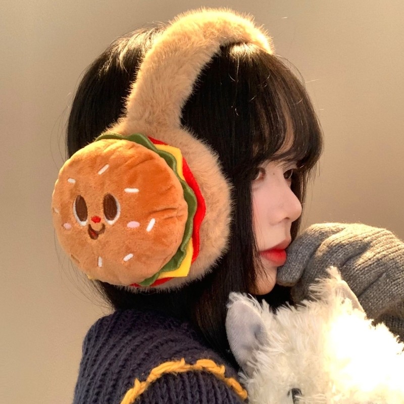 可爱汉堡包毛绒耳罩女冬季护耳朵防寒耳套骑行保暖耳暖耳包耳捂子