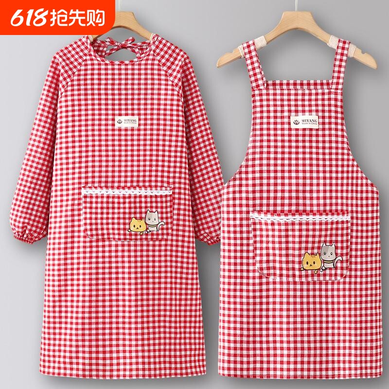耐磨纯棉围裙厨房家用2025新款网红罩衣女上班专用做饭餐饮工作服