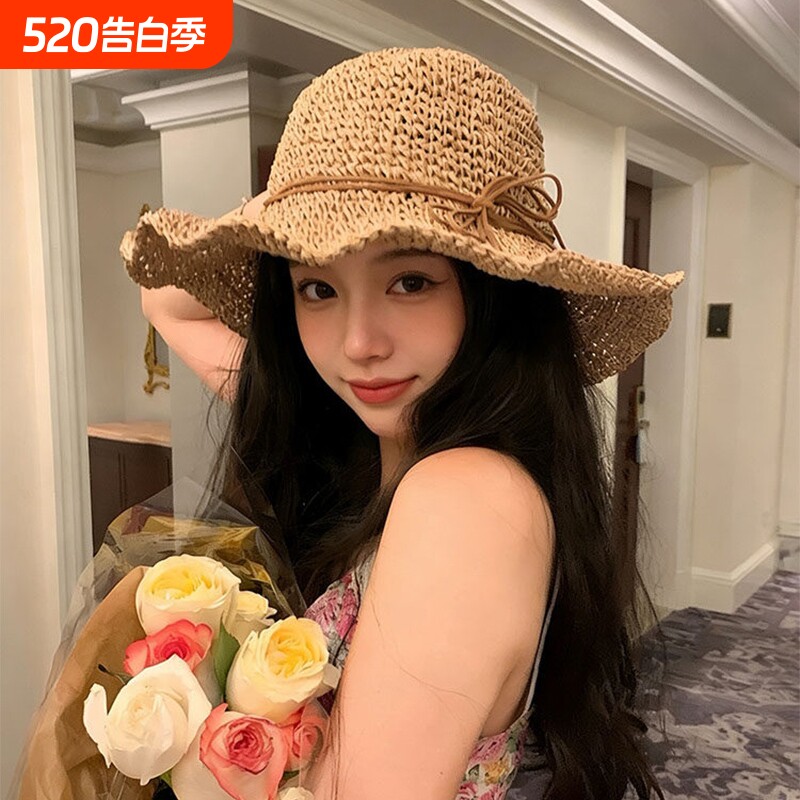 度假风镂空草帽女夏2026新款海边防晒遮阳大帽檐沙滩拍照帽子大檐