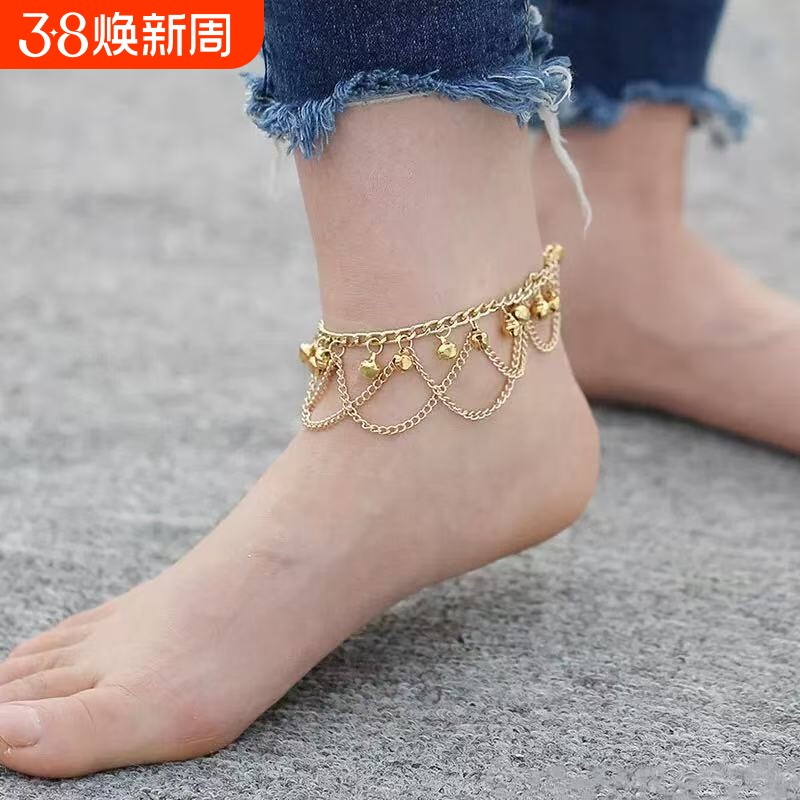 欧美爆款波西米亚风流苏铃铛脚链个性女时尚彩色沙滩海边脚饰品女