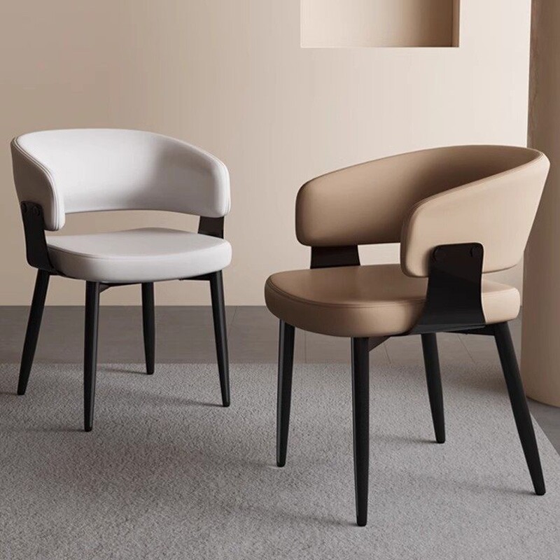 原创设计意式现代简约家用真皮餐椅轻奢餐桌吃饭椅子带靠背洽谈椅