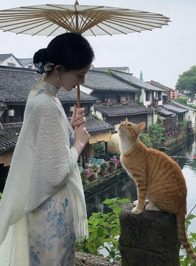 2026新款白色旗袍披肩女外搭春夏季办公室空调房披风斗篷针织开衫