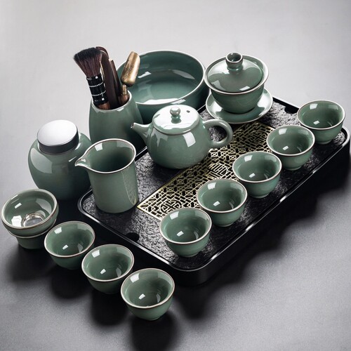 哥窑功夫茶具套装家用办公室会客高档开片冰裂釉陶瓷茶杯小套泡茶