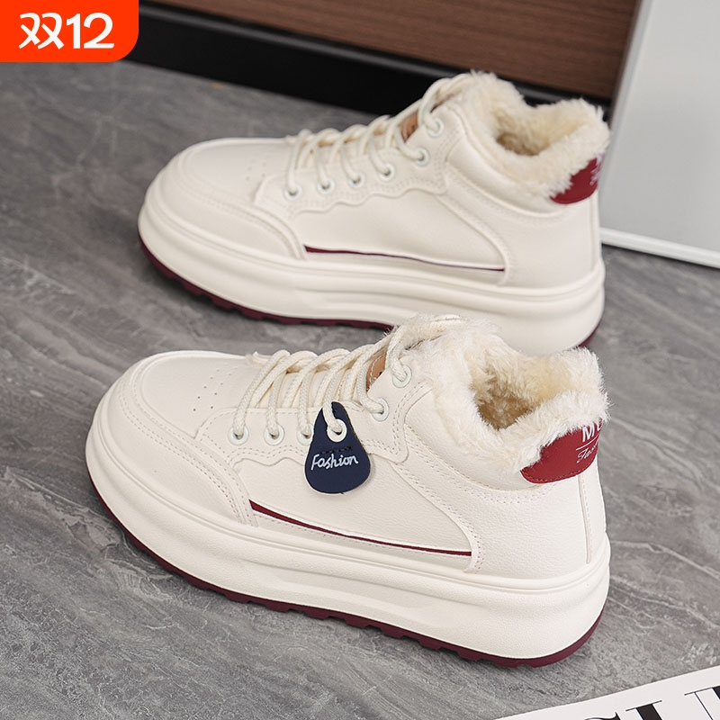 棉鞋女冬季加绒高帮鞋子女2025新款爆款皮面运动休闲板鞋小白鞋