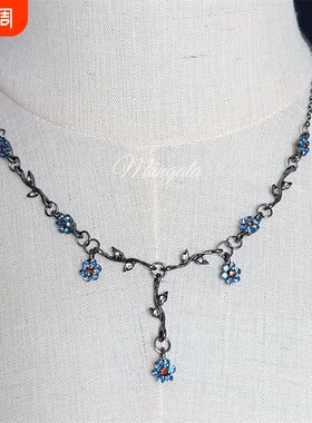 老老实实拍照|蓝色藤蔓配饰项链复古做旧欧美锁骨链装饰性