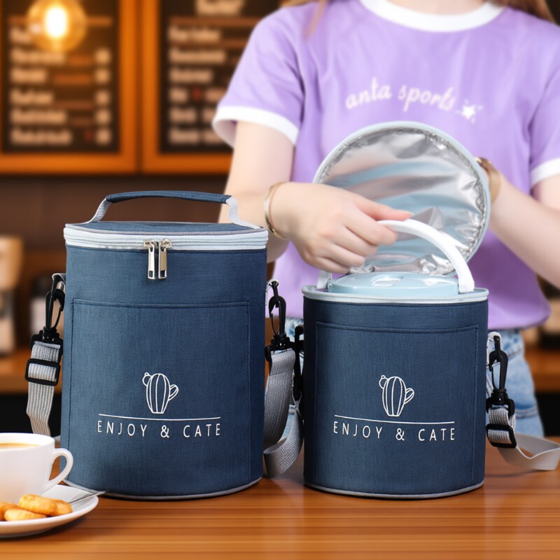 圆形保温包饭盒袋手提上班族学生带饭午餐包便当袋加厚铝箔长效