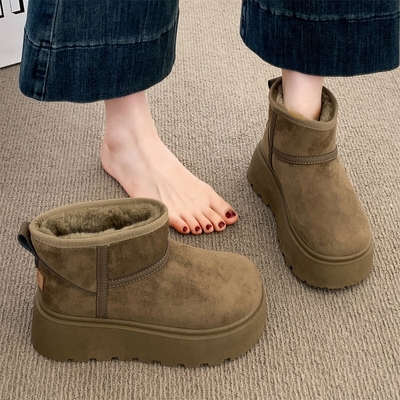 厚底雪地靴女2025新款冬季加绒加厚女鞋子增高面包鞋保暖桑坡棉鞋