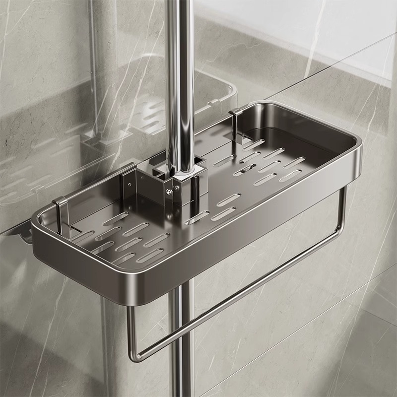 花洒置物架卫生间免打孔淋浴卫生间架子浴室支架花洒杆沐浴露托盘