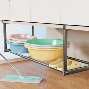 脸盆架浴室盆子置物架家用免打孔收纳架洗漱台下挂可伸缩整理架子