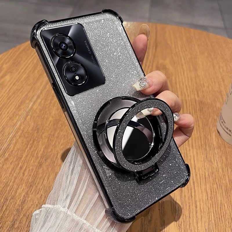 新款磁吸支架适用oppoA97手机壳reno12闪粉透明镜头全包12pro防摔findx8高级11硅胶气囊A5pro女外壳