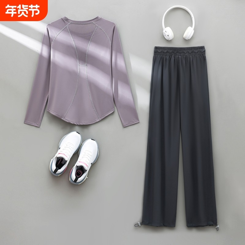 瑜伽服套装女春秋2026薄款网纱透气高级感长袖专业跑步速干健身服