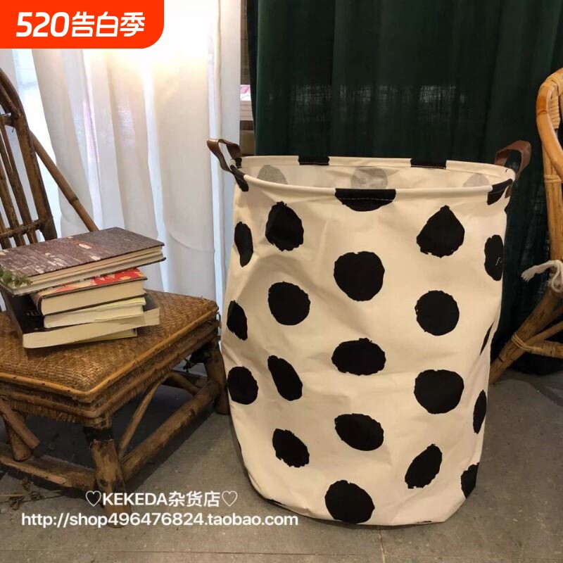 ins脏衣筐韩风chic波点北欧衣服收纳篮可折叠棉麻脏衣篓卫生间