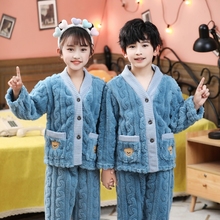 儿童睡衣男女童秋冬珊瑚绒法兰绒加绒加厚中大童青少年学生家居服