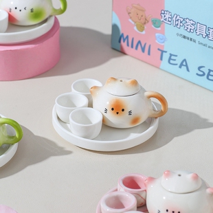 软萌陶瓷迷你茶壶猫咪造型茶壶耐高温可泡茶儿童玩具伴手礼小礼物