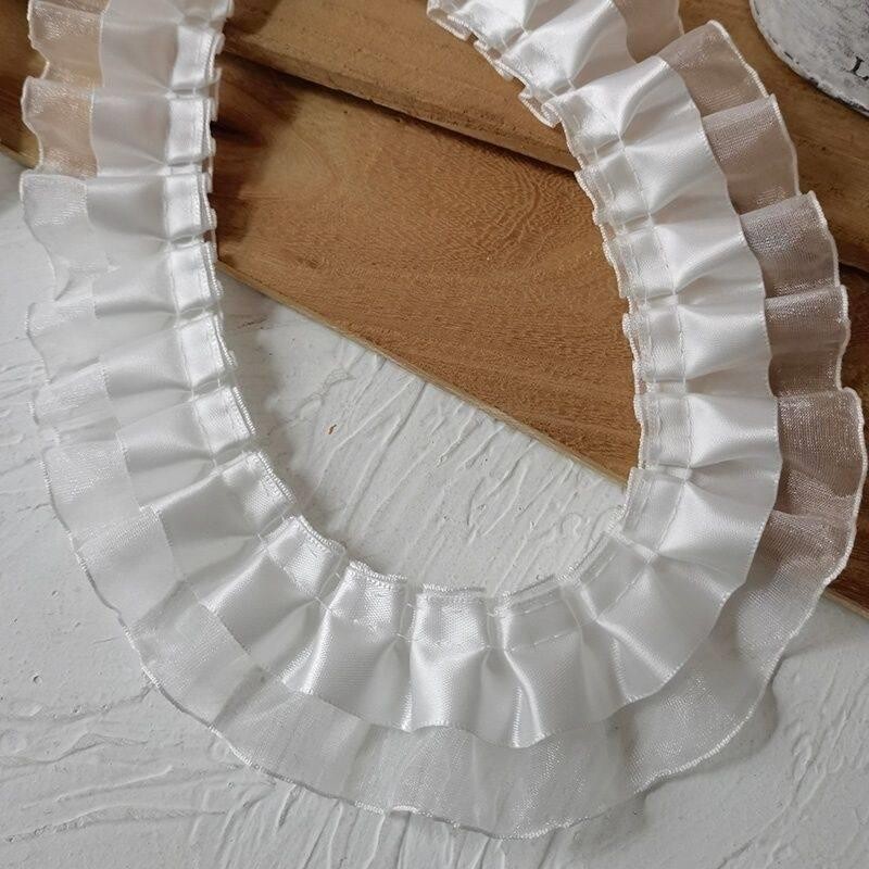 白色双层雪纺褶皱蕾丝花边辅助料立体褶手工装饰公主风木耳边