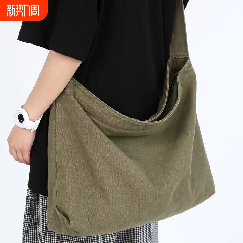 帆布复古斜挎包学生男女同款手提包通勤学生上课单肩大容量背包