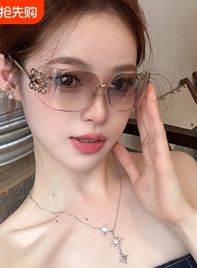 曲面无框方形复古Y2K水银色墨镜大脸欧美辣妹风高级感太阳眼镜女