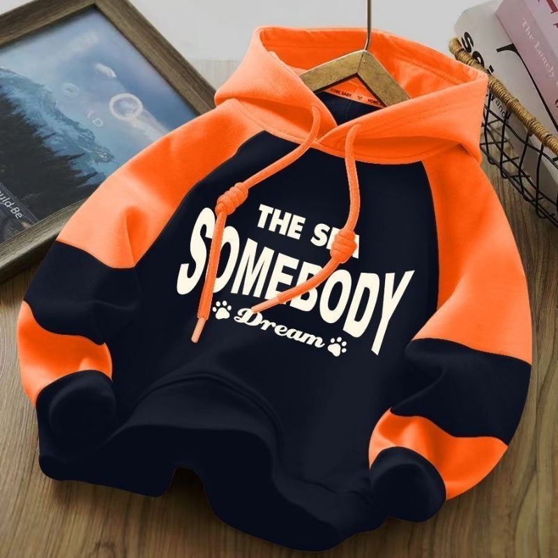 2025新款儿重卫衣男孩拼接连帽上衣时尚洋气中大童潮流秋冬装加绒