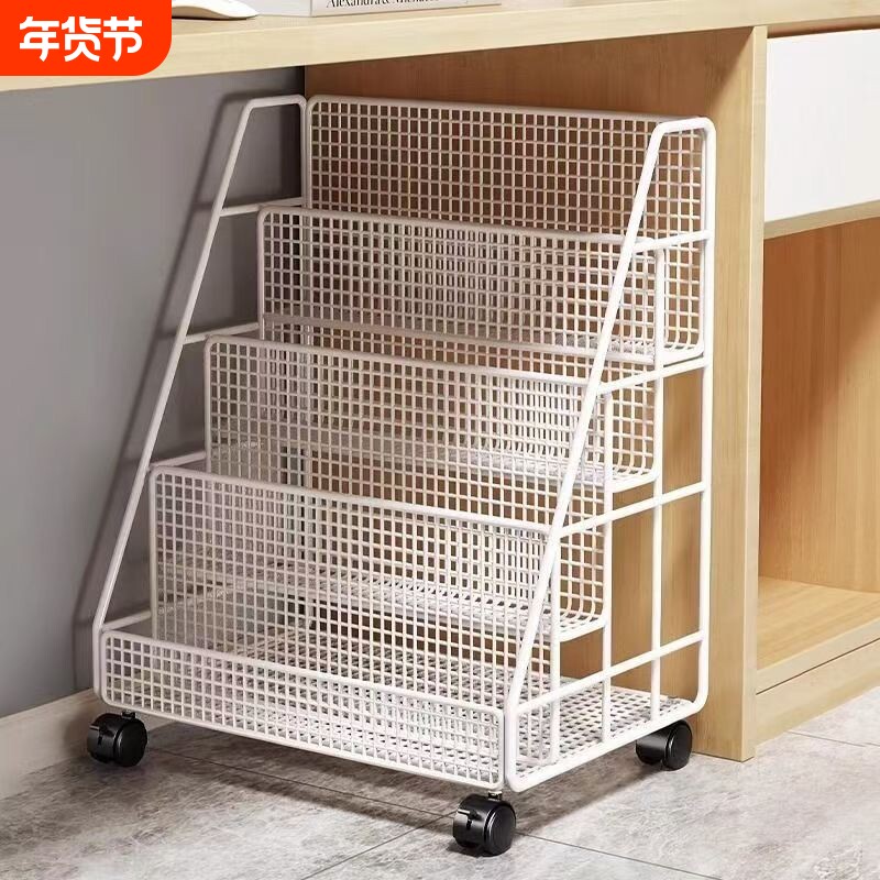 移动式书架儿童收纳架桌下置物架落地家用学生书柜带轮简易多功能