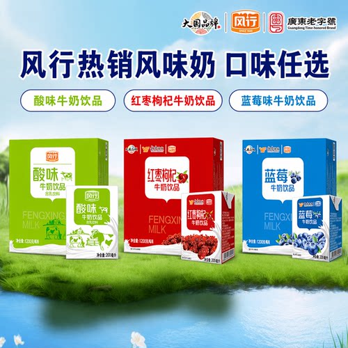 风行牛奶红枣枸杞/蓝莓/酸味牛奶整箱饮品200ml*12盒早餐风味奶