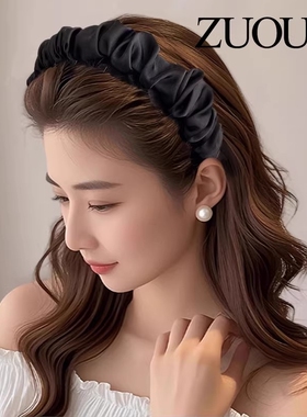 宽边发箍高颅顶显脸小发卡带齿头箍黑色高级感发捆女蓬松波点布艺
