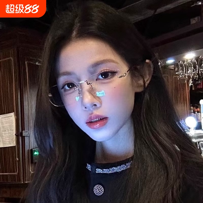 超轻素颜金丝无框眼镜近视女士度数可配高级感纯欲防蓝光眼镜框男