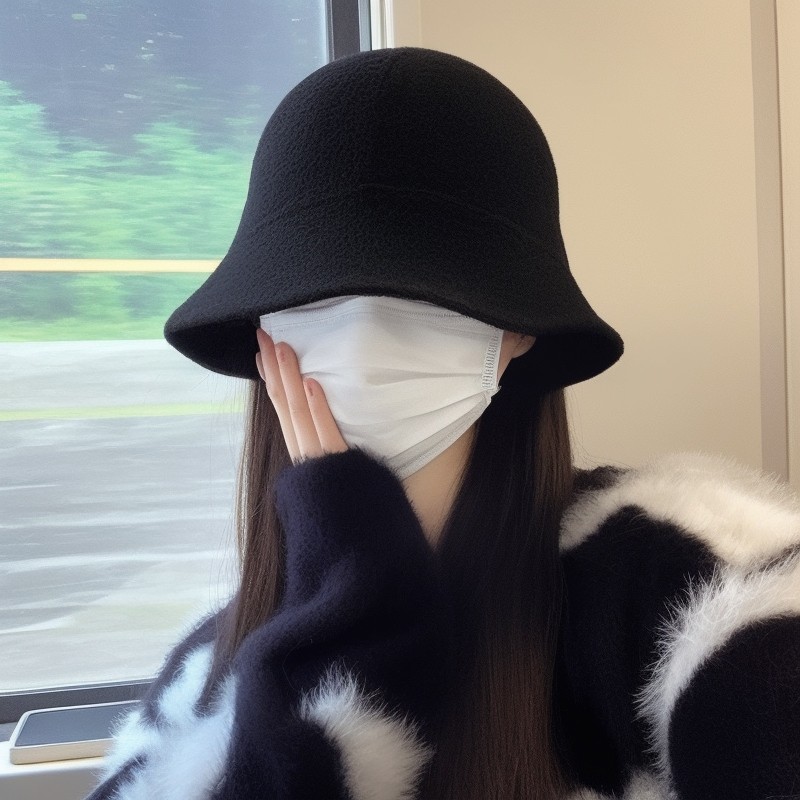 大头围日系百搭渔夫帽女秋冬复古遮脸水桶帽保暖毛呢盆帽显脸小