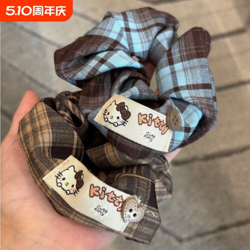 韩复古小熊布标发绳学院风格纹布艺方巾大肠圈头绳扎学生马尾发饰
