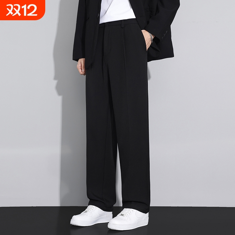 加绒休闲长裤子男士秋冬季加厚保暖直筒西装裤宽松阔腿垂坠感西裤