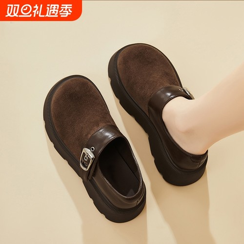 他她女孩厚底勃肯鞋女2025春秋休闲大头鞋子爆款单鞋复古平底圆头