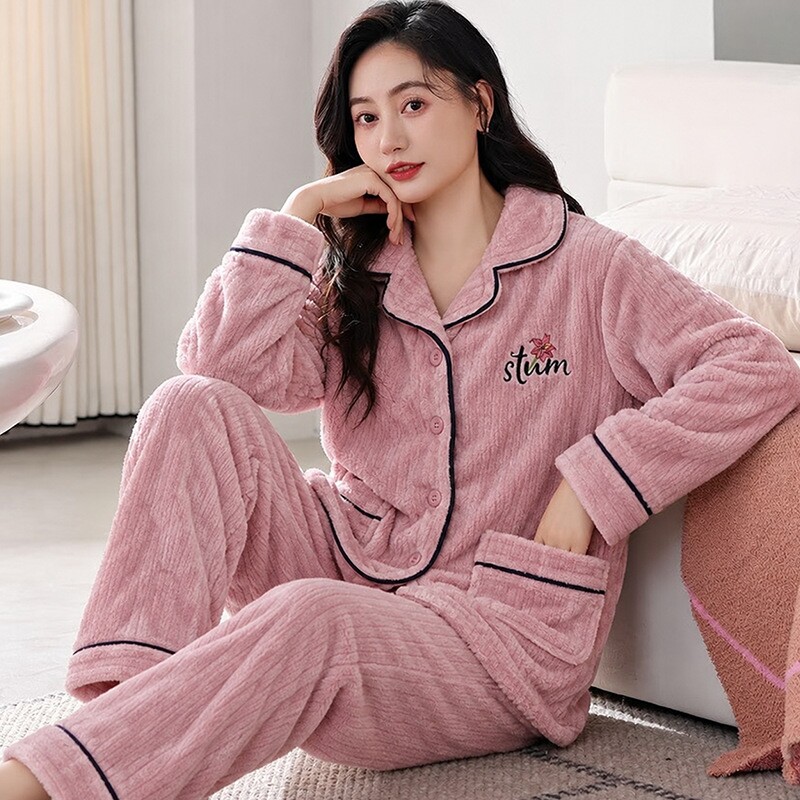 珊瑚绒睡衣女秋冬季加厚加绒冬天可外穿甜美法兰绒保暖家居服套装