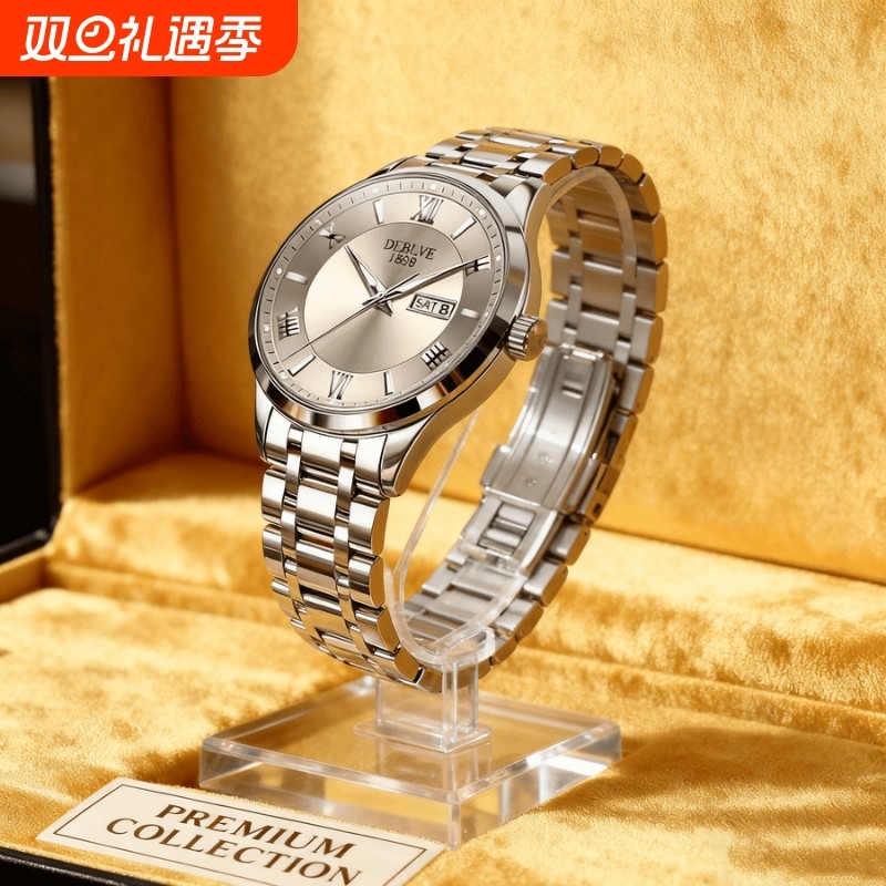 手表男款全自动男表数字双日历防水腕表男机械风全自动防水高级感