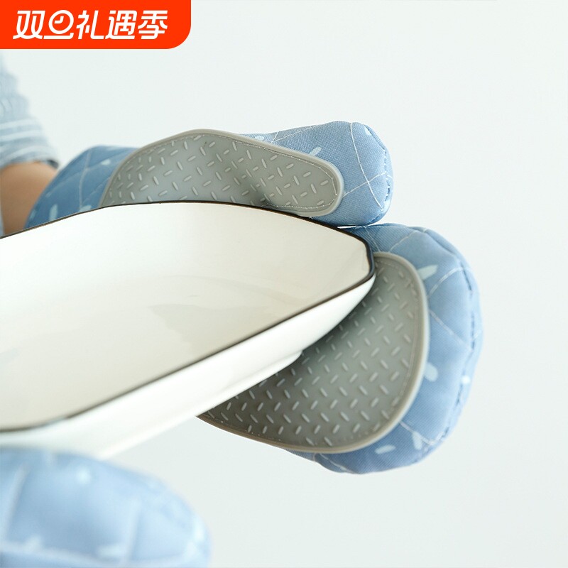 居家布艺微波炉硅胶手套加厚隔热厨房烘焙烤箱防烫手套可印花批发