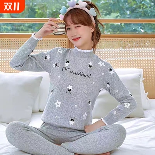 家居服 纯棉加绒加厚学生少女星星秋衣秋裤 2025保暖内衣女冬季 套装