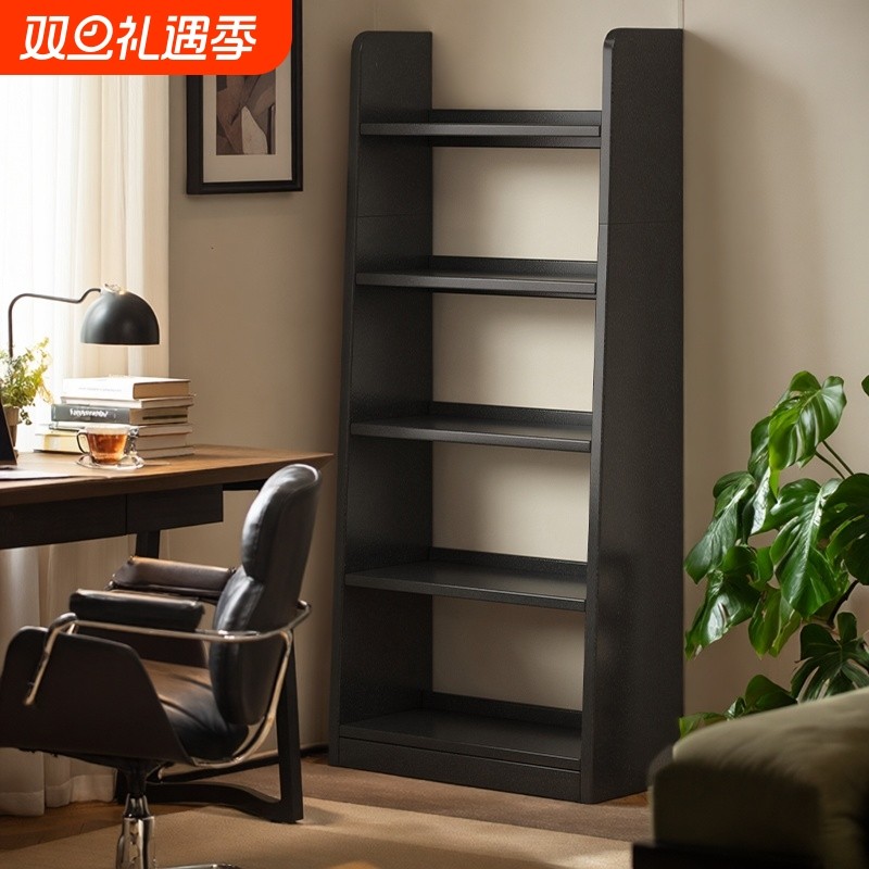 书架落地置物架梯形展示柜黑色中古风家用柜子简易多层收纳架书柜